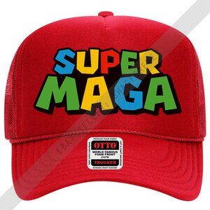 Trump Super Maga Mario Bros Brothers Custom Mash Up Logo Foam Trucker Hat Red